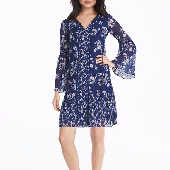 White House black market LACE INSET FLORAL  DRESS - Picture 1 of 5